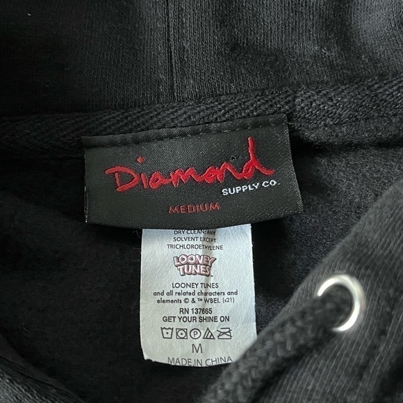 𝅺DIAMOND Supply Co Men’s Looney Tunes Bugs Bunny Hoodie NWT Black Size Medium. - Picture 3 of 5